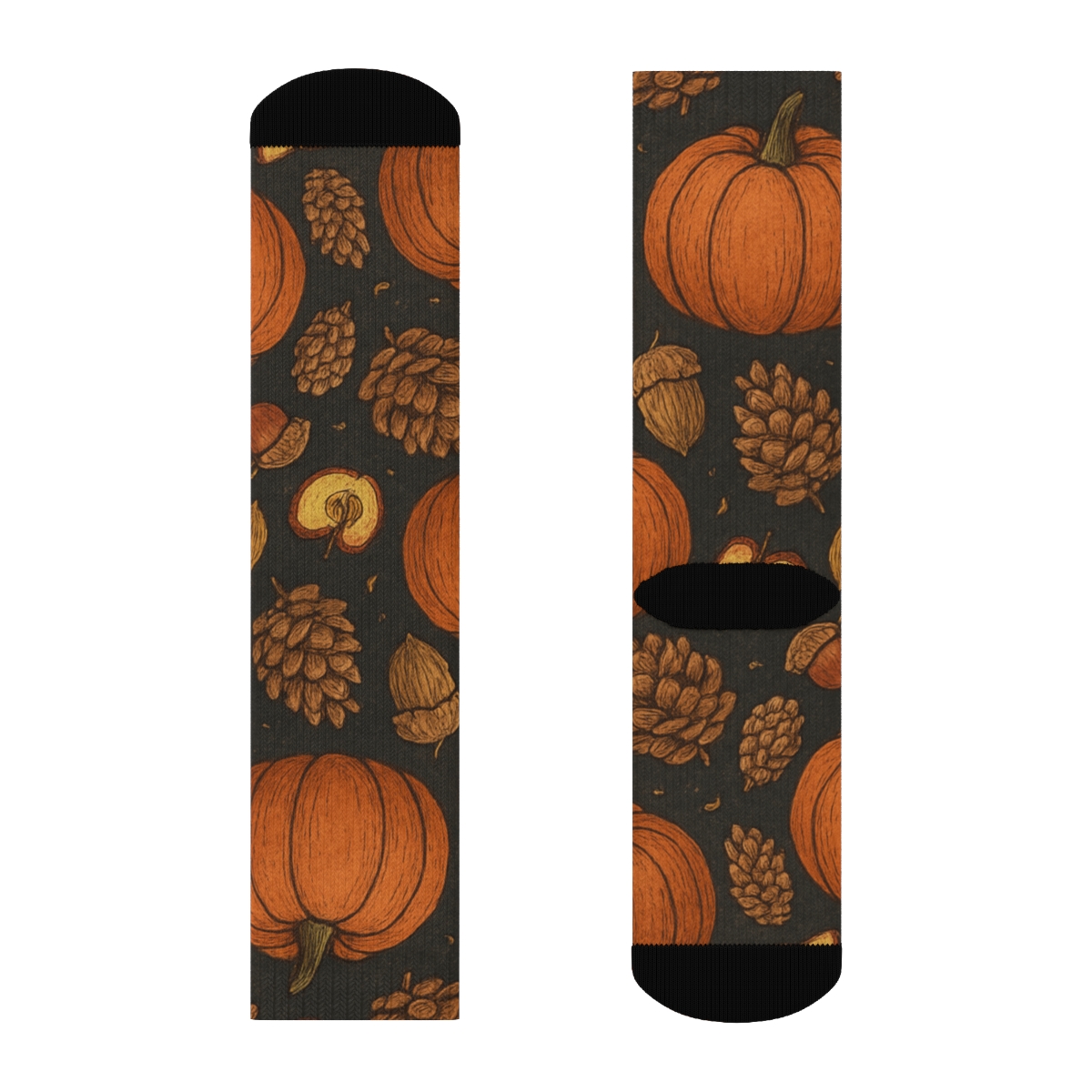 Harvest Pumpkin And Acorn Mirror Tile On Charcoal Background trendy patterned crew socks