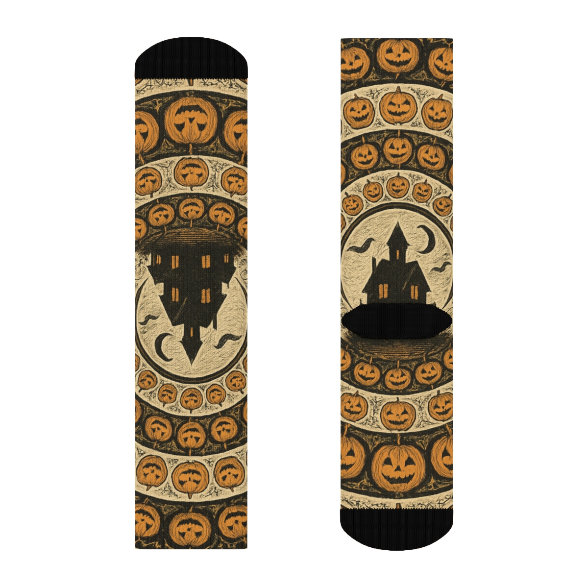Haunted House Concentric Pumpkin Field On Proper Background premium sports crew socks