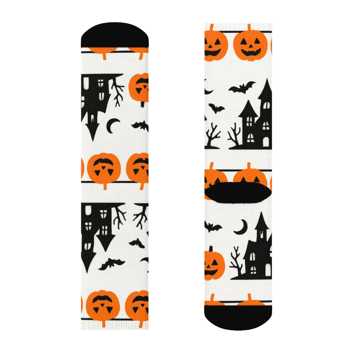 Haunted House Silhouette Border Stripe On White Background unique graphic crew socks