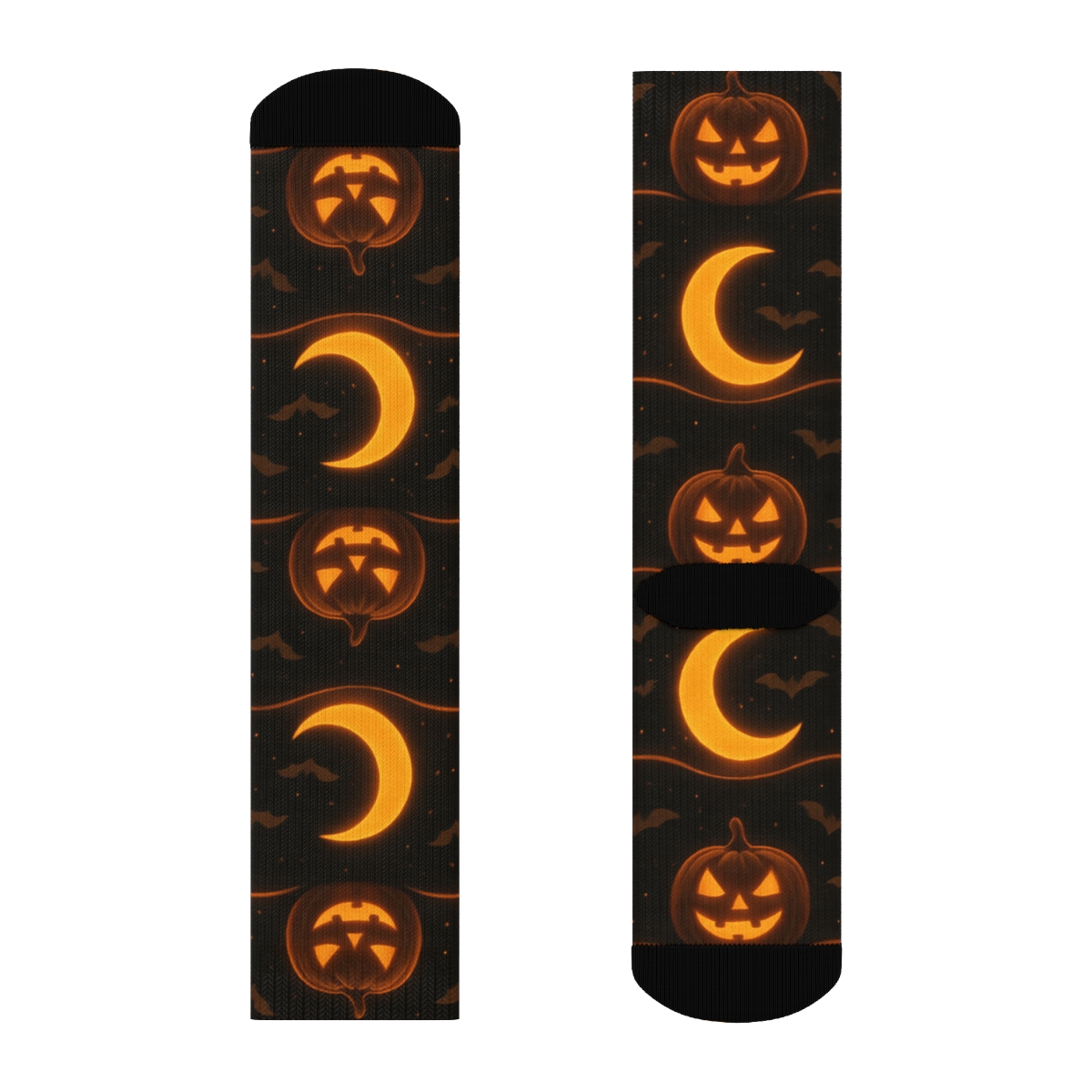 Haunted Pumpkin Moon Bands On Black Background stylish athletic crew socks