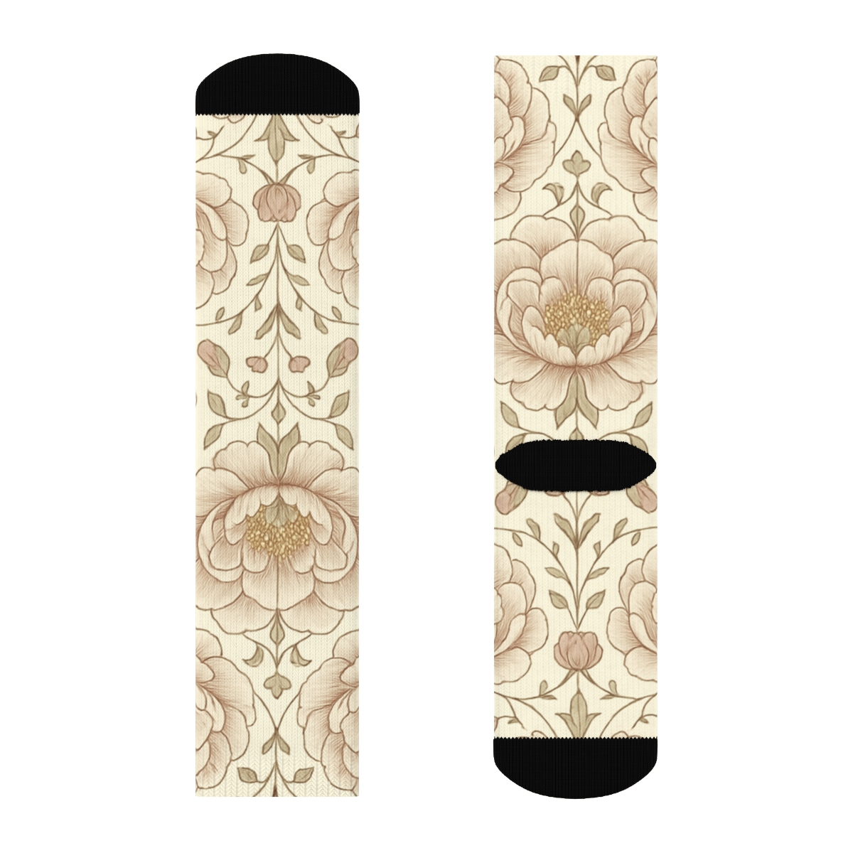 Herbarium Peony Medallion Tiles On Warm Ivory Background personalized crew socks