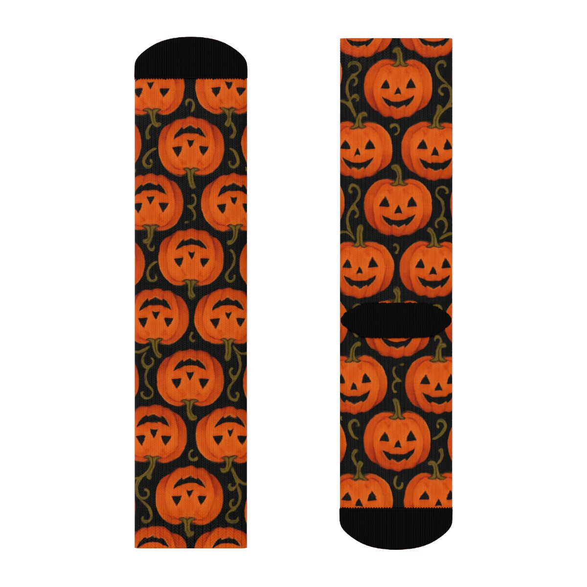 Hexagonal Pumpkin Cluster On Black Background designer printed crew socks