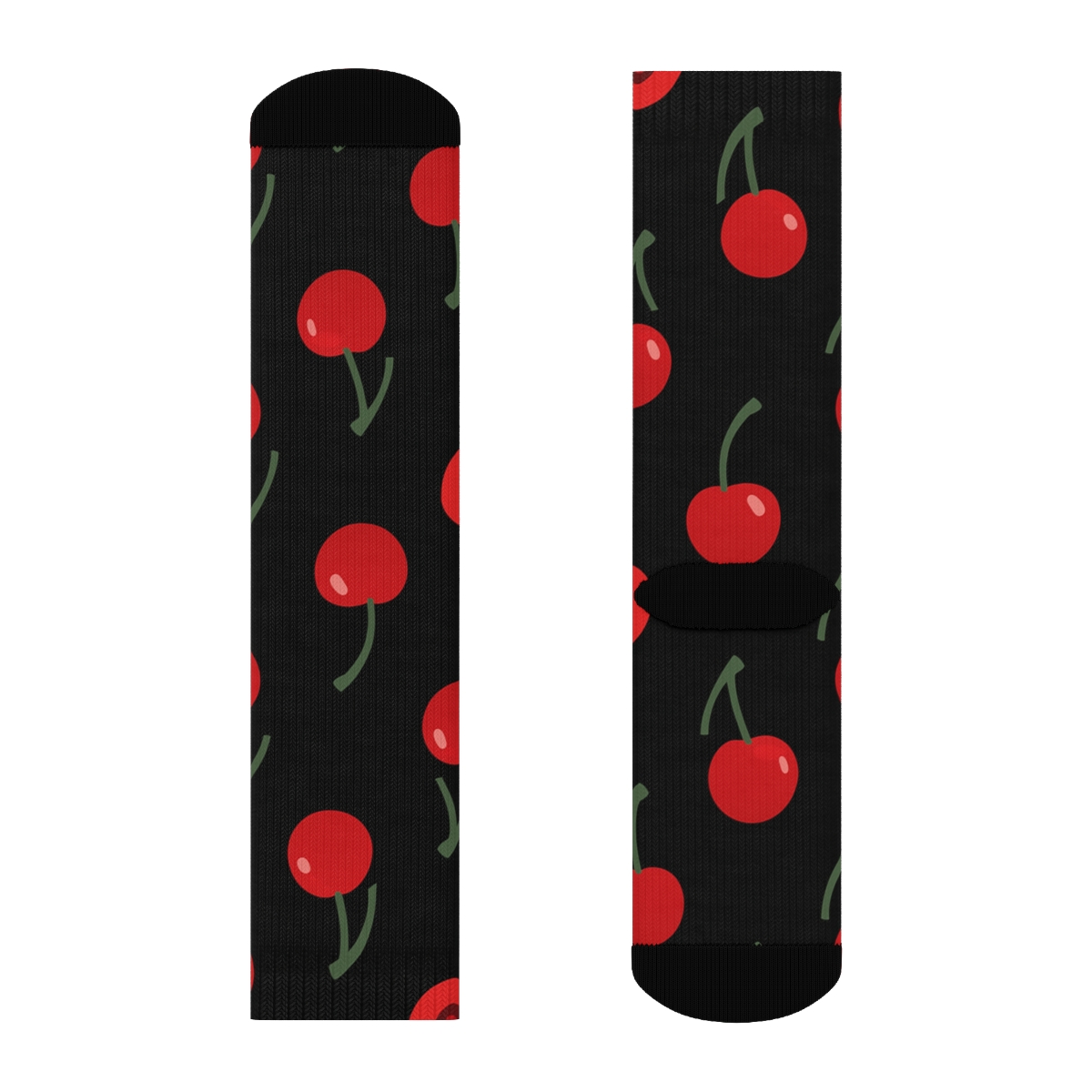 High Contrast Black Field Cherry Diagonal Arrays comfortable cotton crew socks