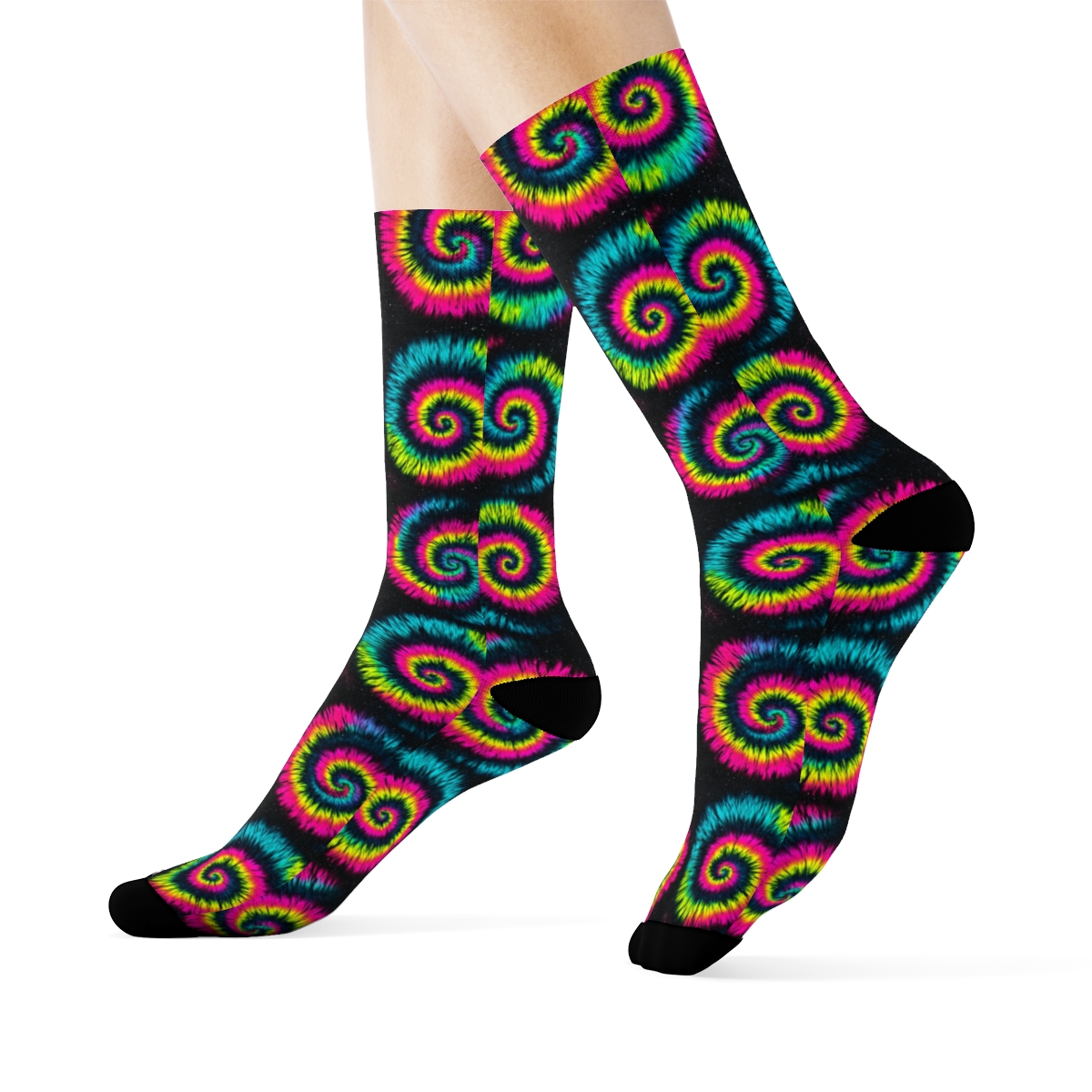 High Contrast Neon Spiral Tile Grid On Black Background stylish athletic crew socks