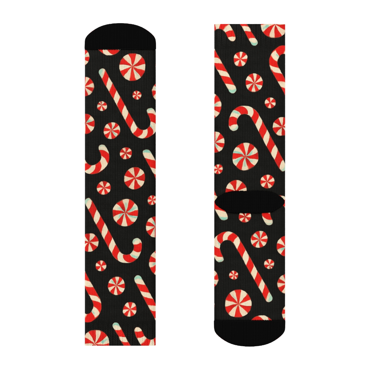 Holiday Candy Cane Wave On Black Background stylish athletic crew socks
