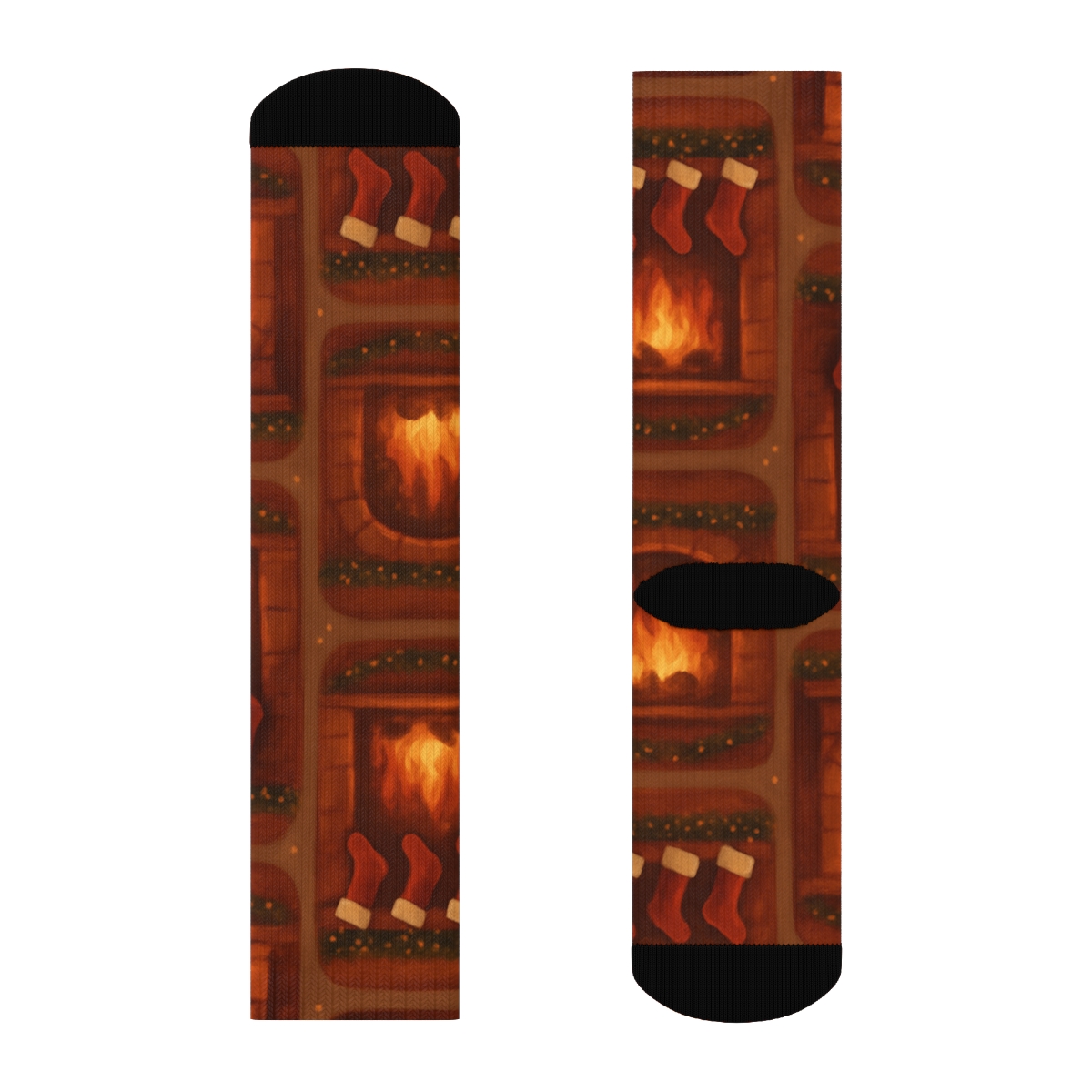 Holiday Fireplace Hearth Xmas Accent unique graphic crew socks