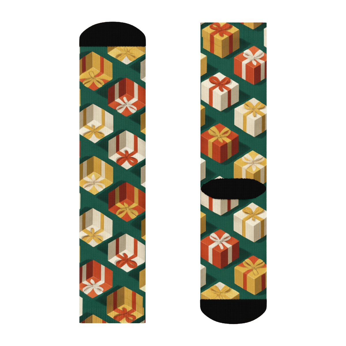 Holiday Gift Box Ribbon Mosaic On Emerald unique graphic crew socks