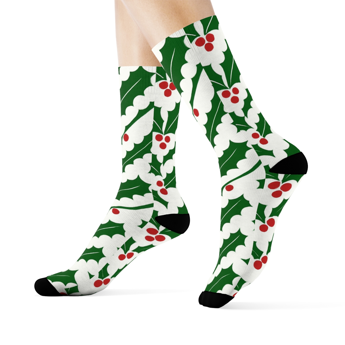 Holiday Holly Berry Chevron trendy patterned crew socks