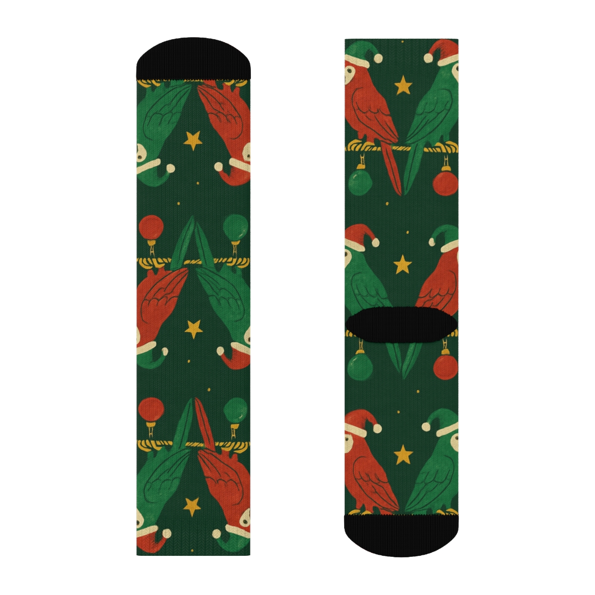 Holiday Parrot Ornament Row unique graphic crew socks