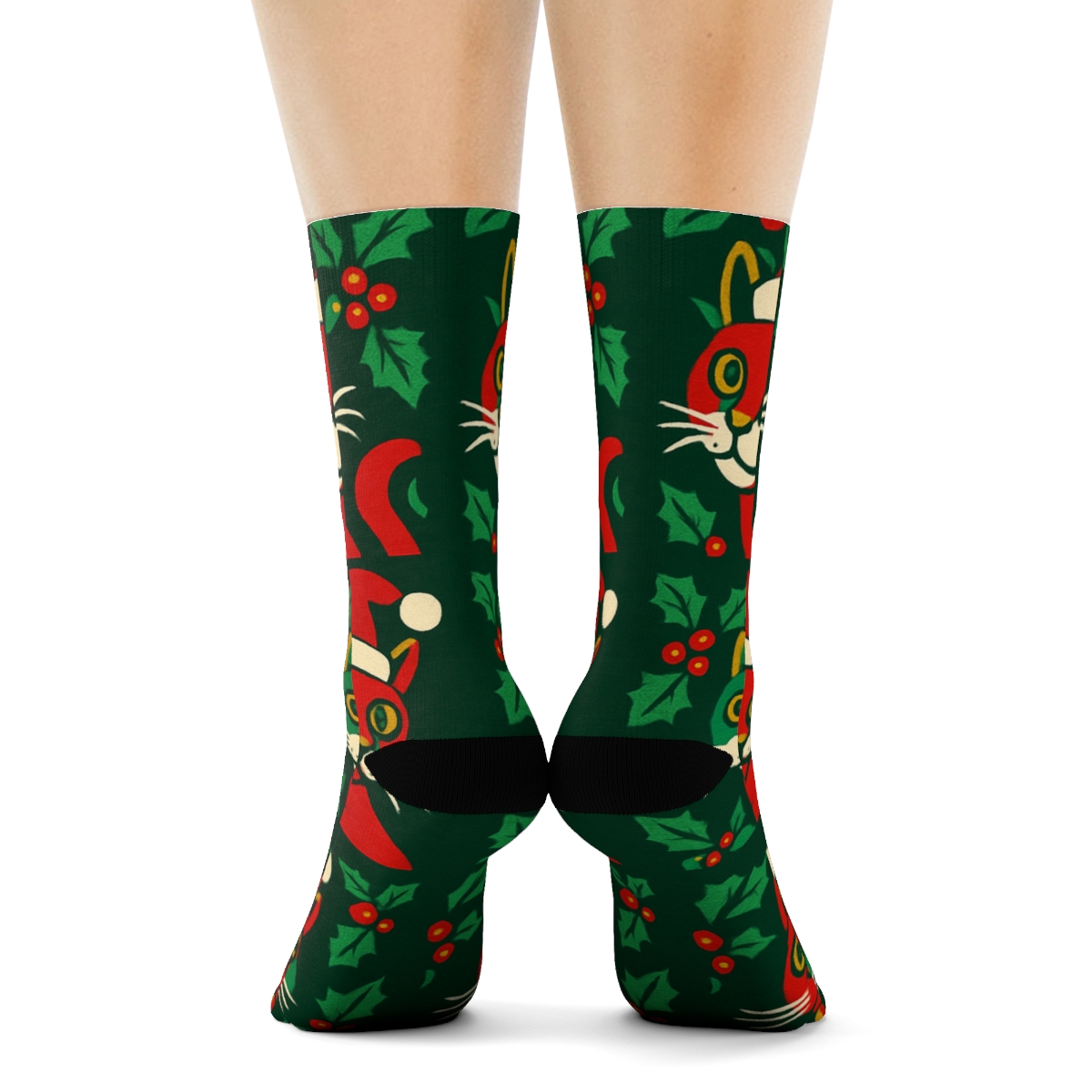 Holly Cat Grid On Emerald Field custom crew socks