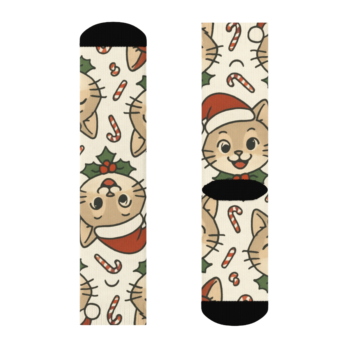 Holly Collar Cats Diagonal Tile On Snow White Background comfortable cotton crew socks