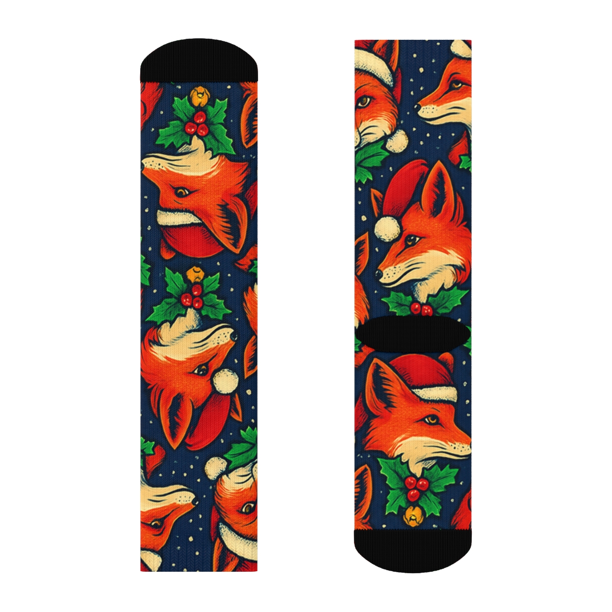 Holly Collar Fox Lattice On Deep Navy Background trendy patterned crew socks