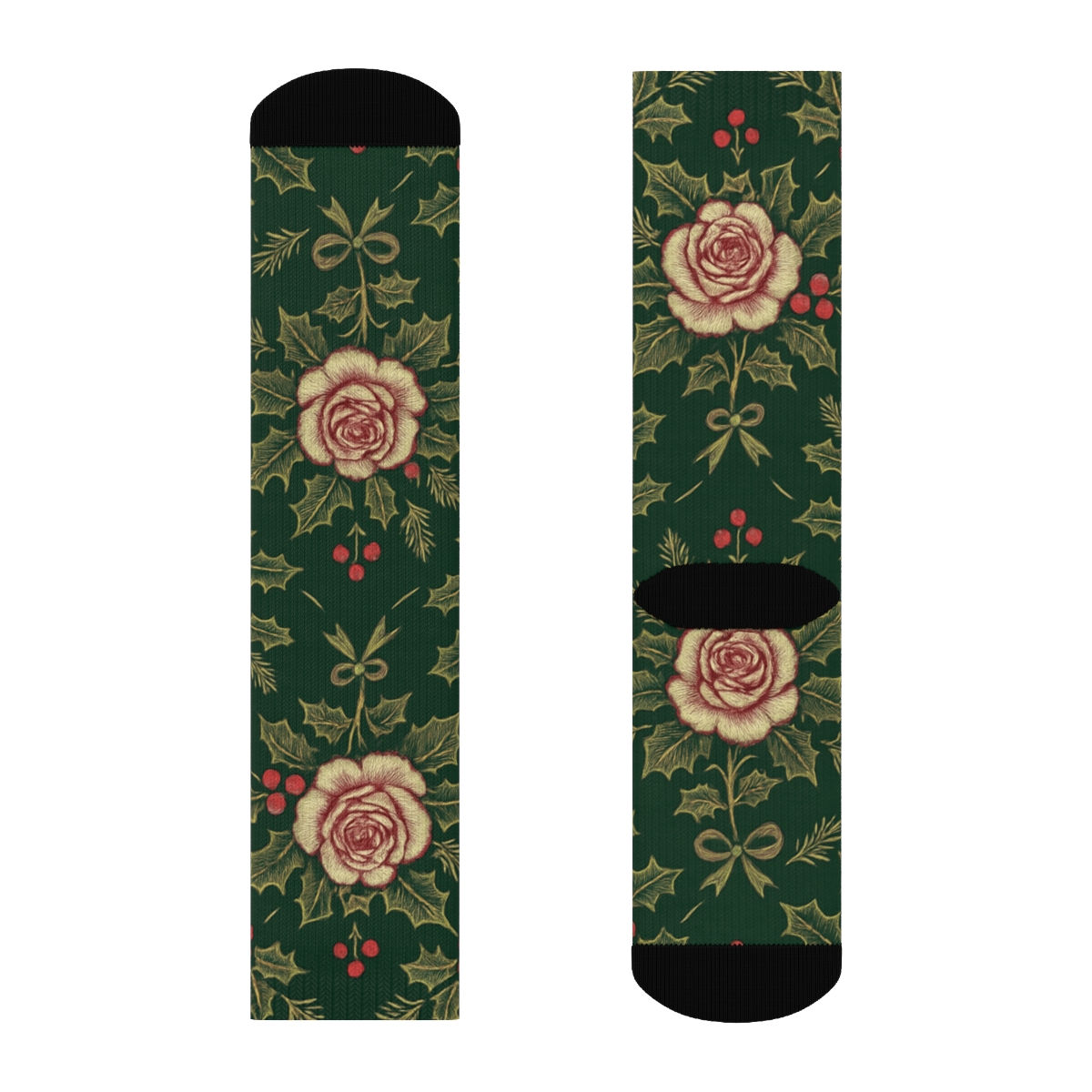 Holly Rose Lattice On Deep Pine Green Background soft everyday crew socks