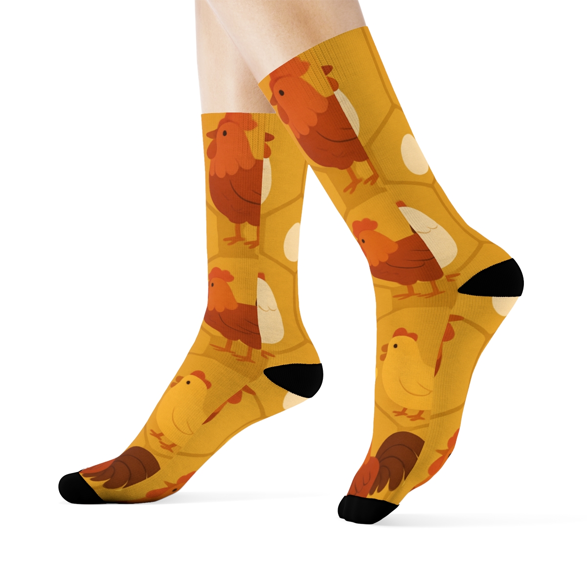 Honeycomb Chicken Parade On Mustard Field stylish athletic crew socks