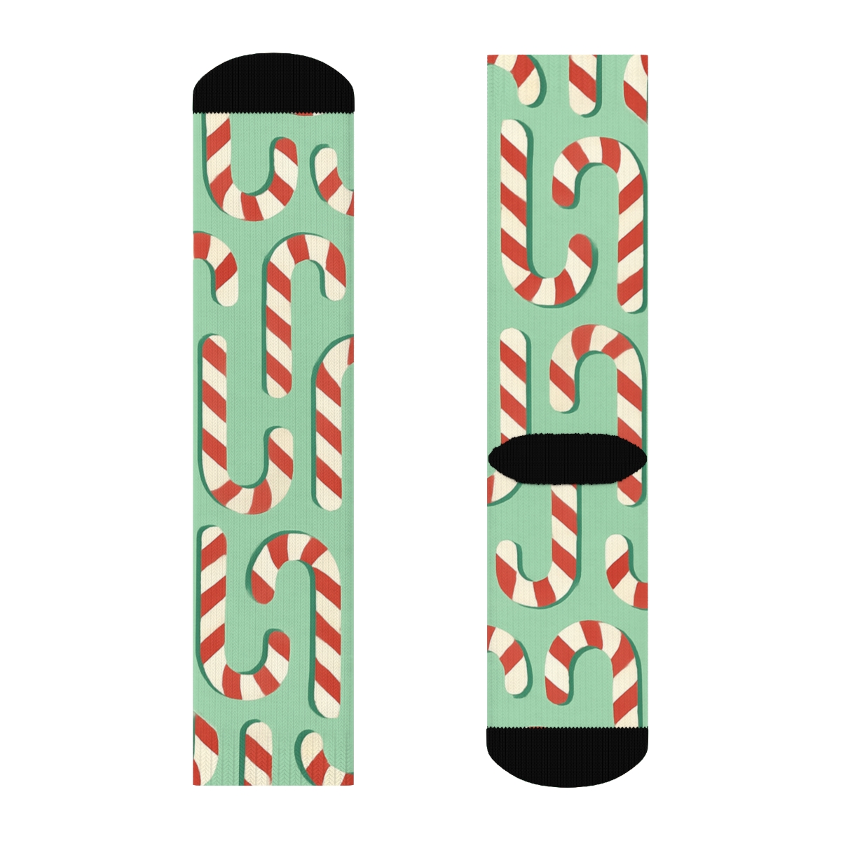 Hooked Candy Canes Tessellation On Mint Green custom crew socks
