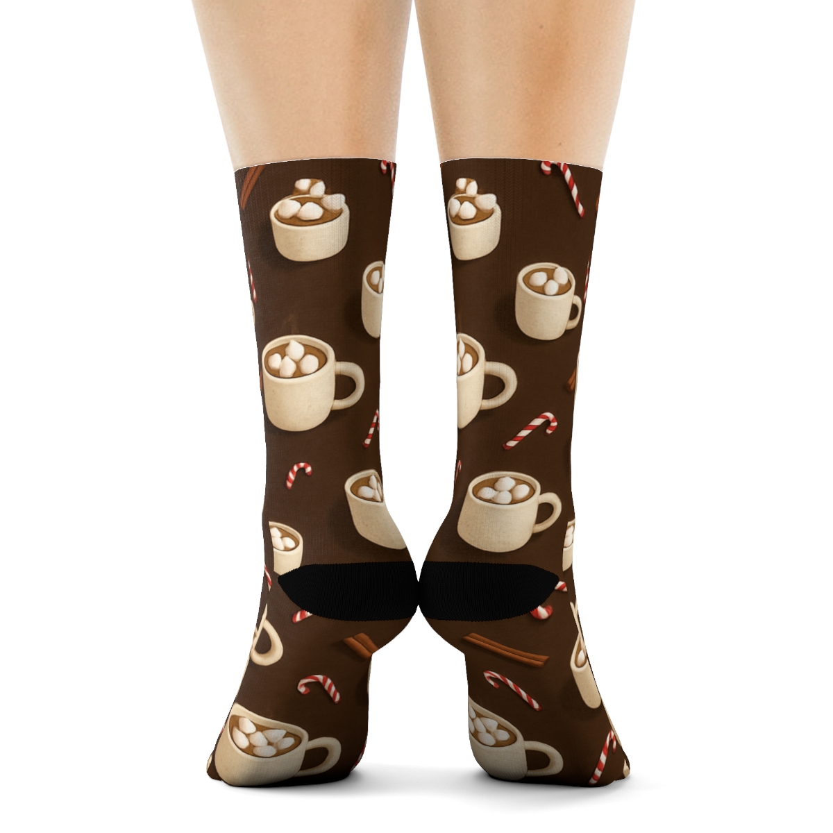 Hot Cocoa Mug Scatter On Chocolate trendy patterned crew socks
