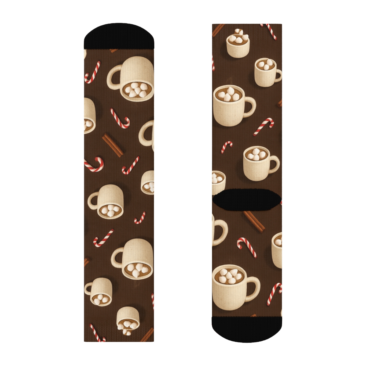 Hot Cocoa Mug Scatter On Chocolate trendy patterned crew socks