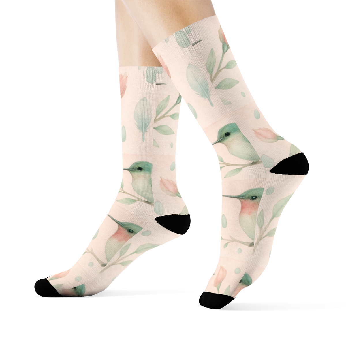 Hummingbird Banding On Pastel Field unique graphic crew socks