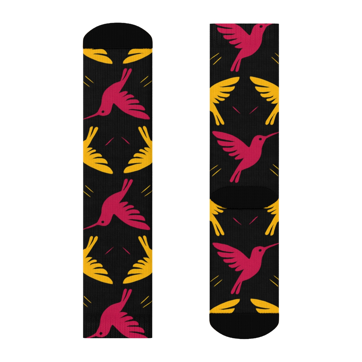 Hummingbird Flight Mirrored Array On Midnight Black personalized crew socks