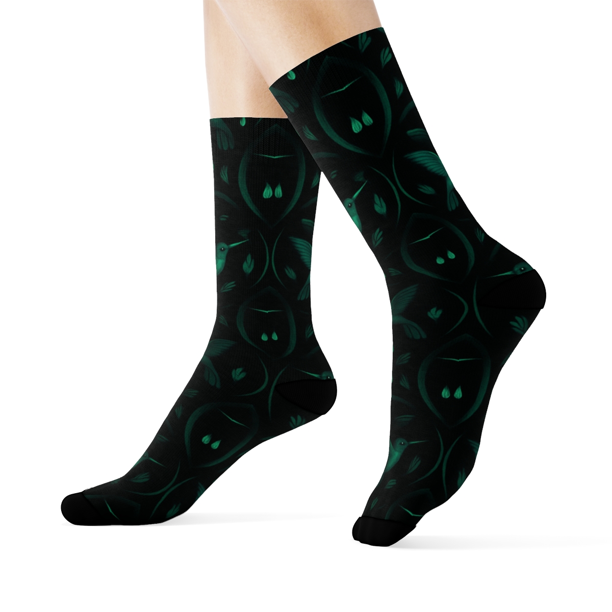 Hummingbird Halo Flight On Midnight Field soft everyday crew socks