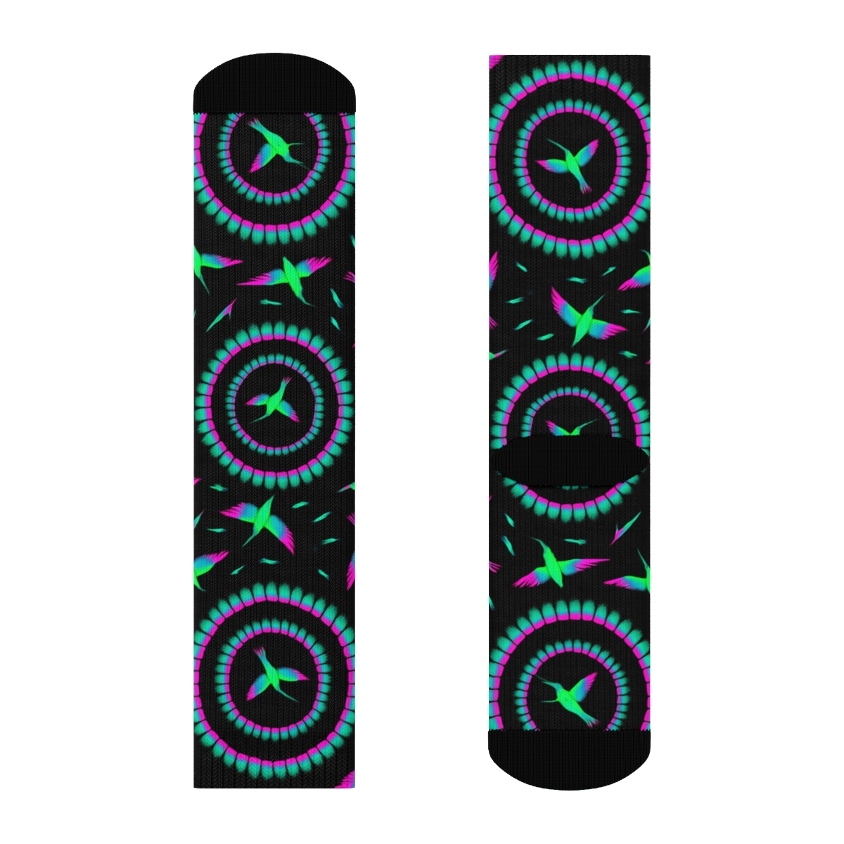 Hummingbird Halo Flight Ring On Midnight Black unique graphic crew socks