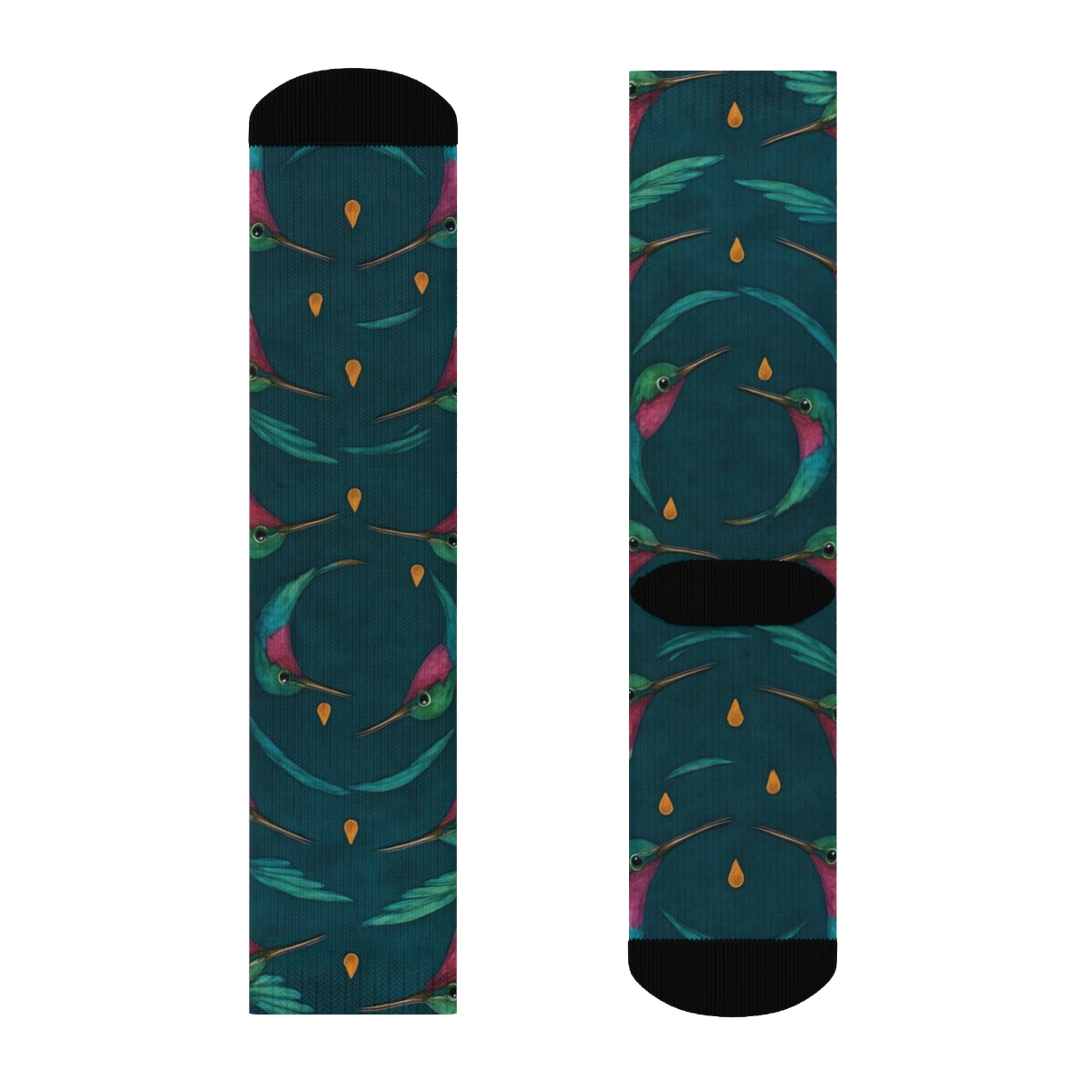 Hummingbird Halo Flight Tessellation On Deep Teal trendy patterned crew socks