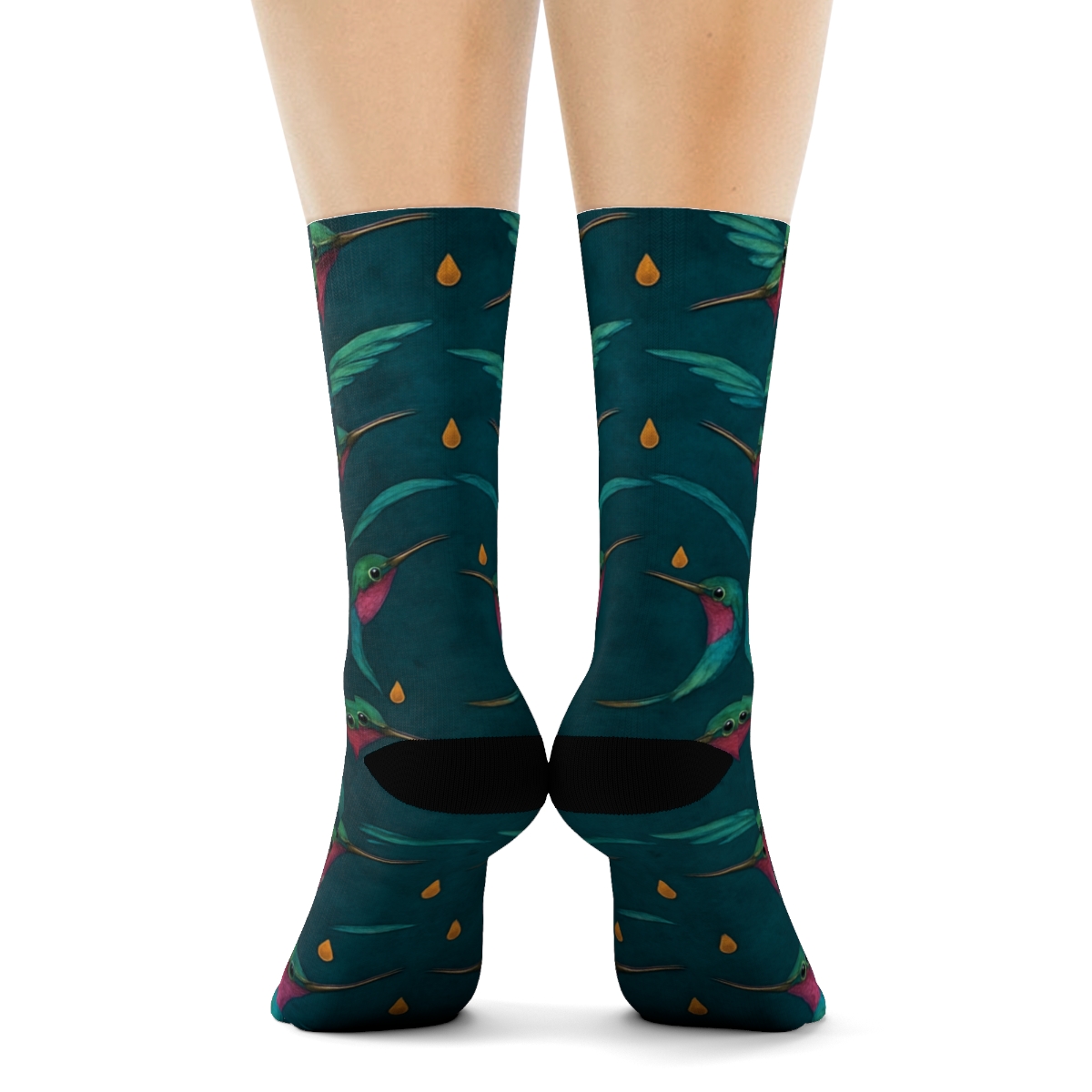 Hummingbird Halo Flight Tessellation On Deep Teal trendy patterned crew socks