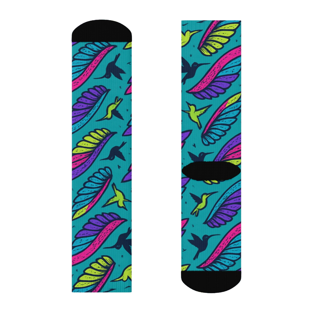 Hummingbird Wing Chevron On Turquoise Background premium sports crew socks