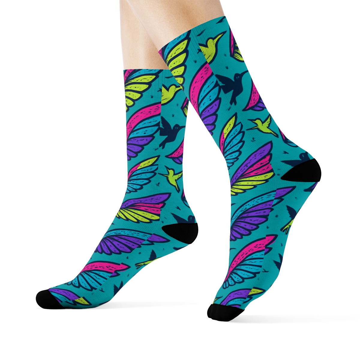 Hummingbird Wing Chevron On Turquoise Background premium sports crew socks