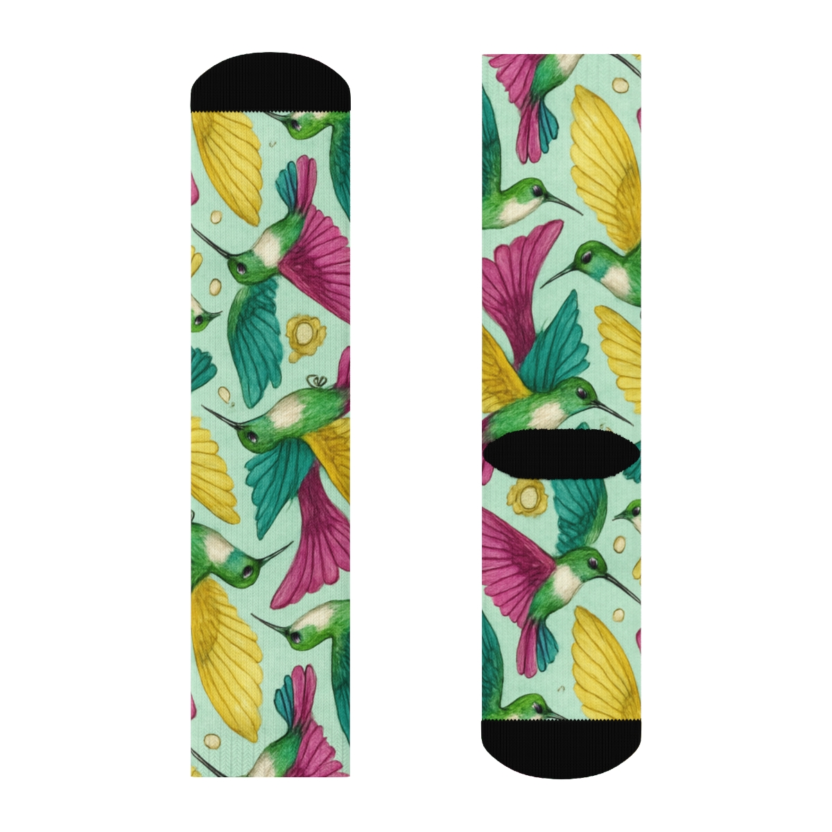 Hummingbird Wing Spiral Tessellation On Mint Background comfortable cotton crew socks