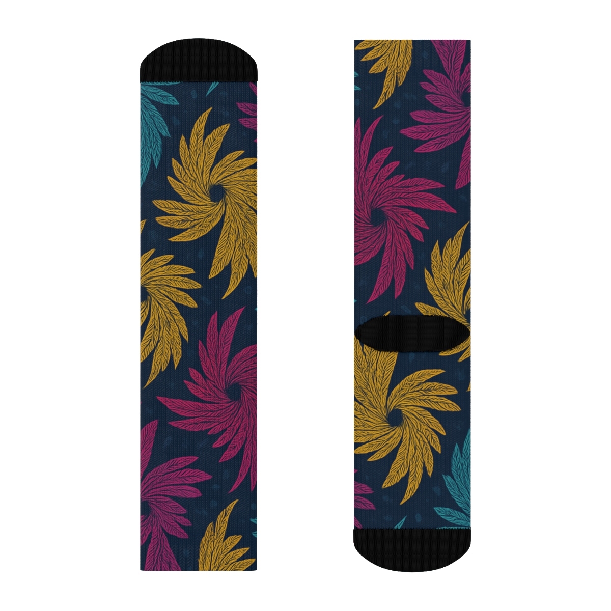 Hummingbird Wing Spiral Tiles On Midnight Blue unique graphic crew socks
