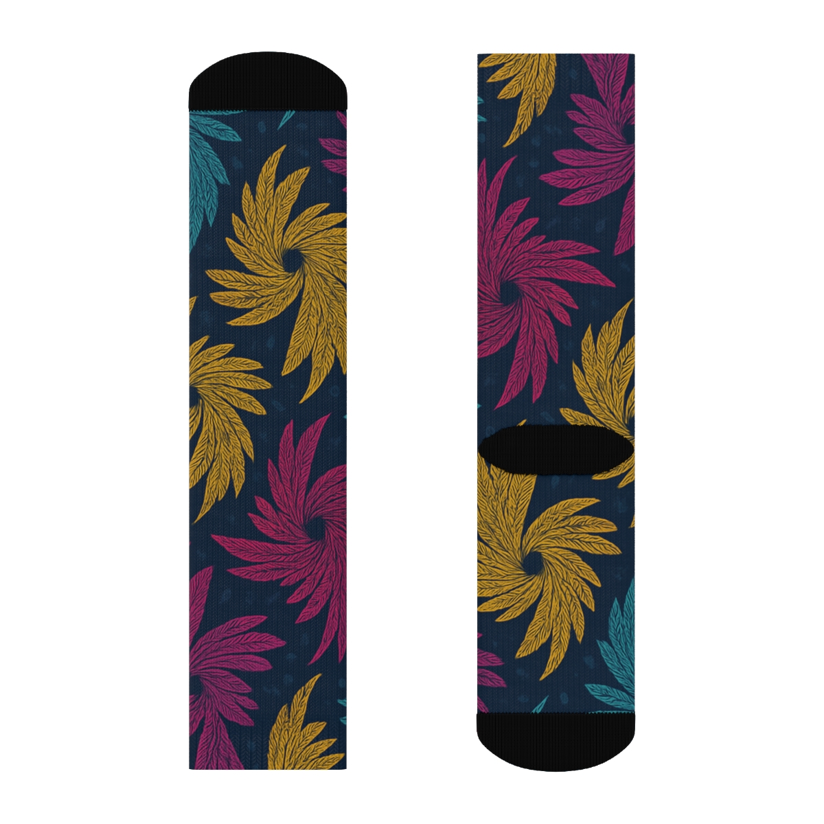 Hummingbird Wing Spiral Tiles On Midnight Blue unique graphic crew socks