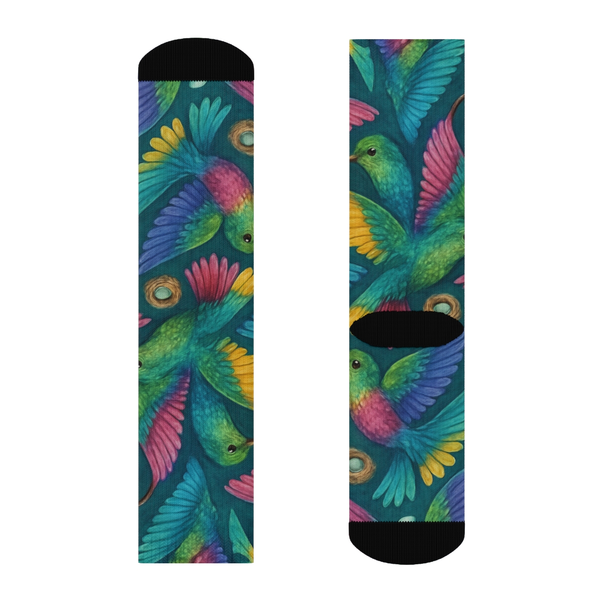 Hummingbird Wing Vortex Tessellation On Deep Teal Background stylish athletic crew socks
