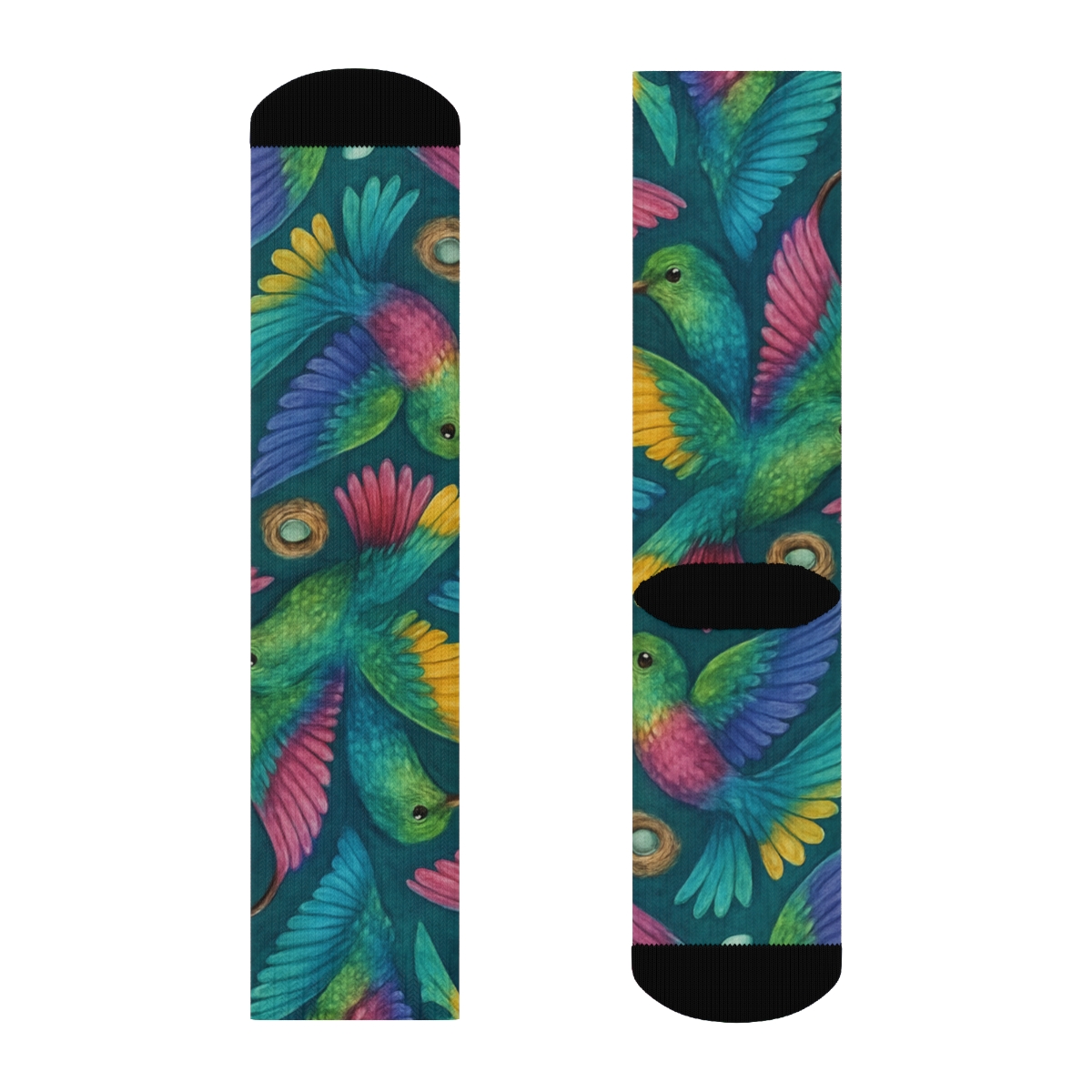 Hummingbird Wing Vortex Tessellation On Deep Teal Background stylish athletic crew socks
