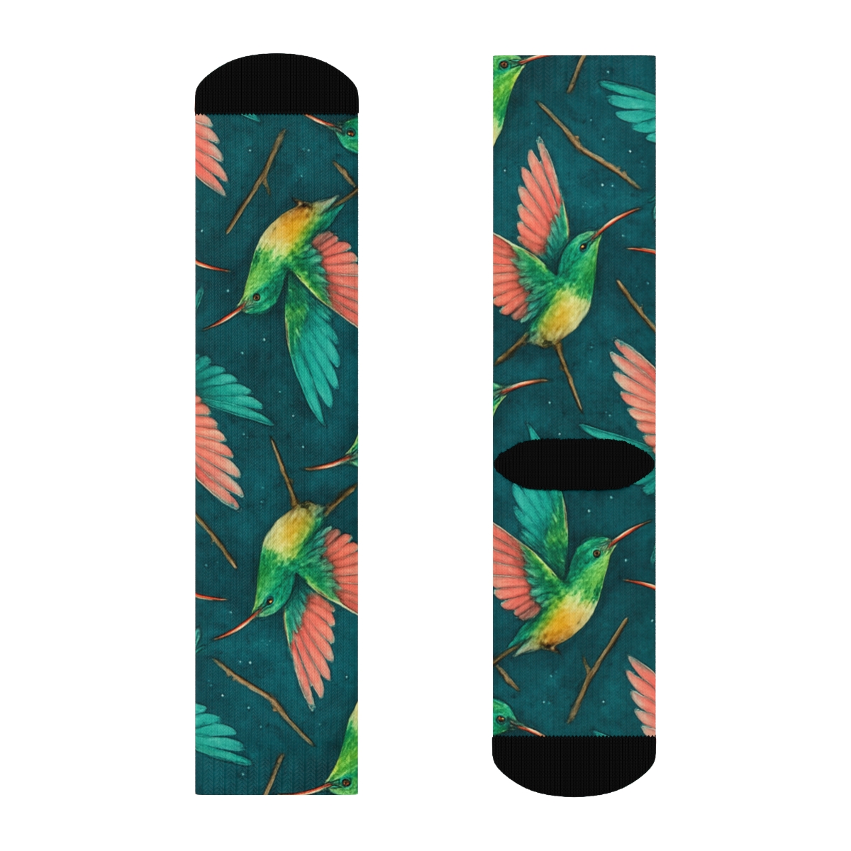 Hummingbird Wing Whirl Tessellation On Deep Teal Background trendy patterned crew socks