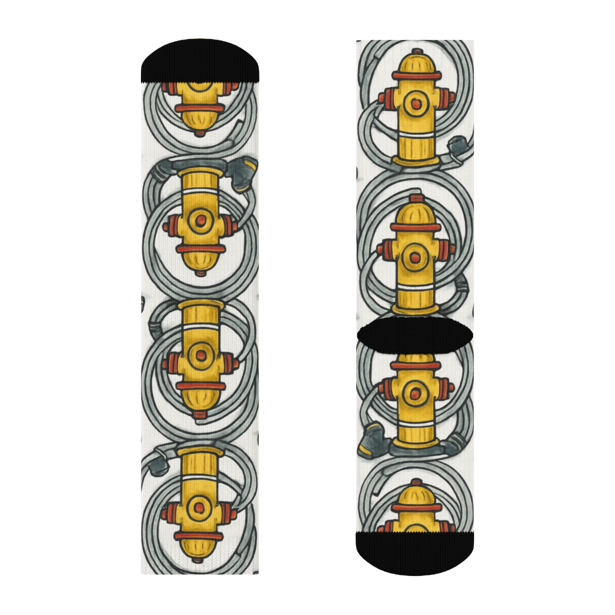 Hydrant Grid With Fire Fighter Equipment Collage designer printed crew socks