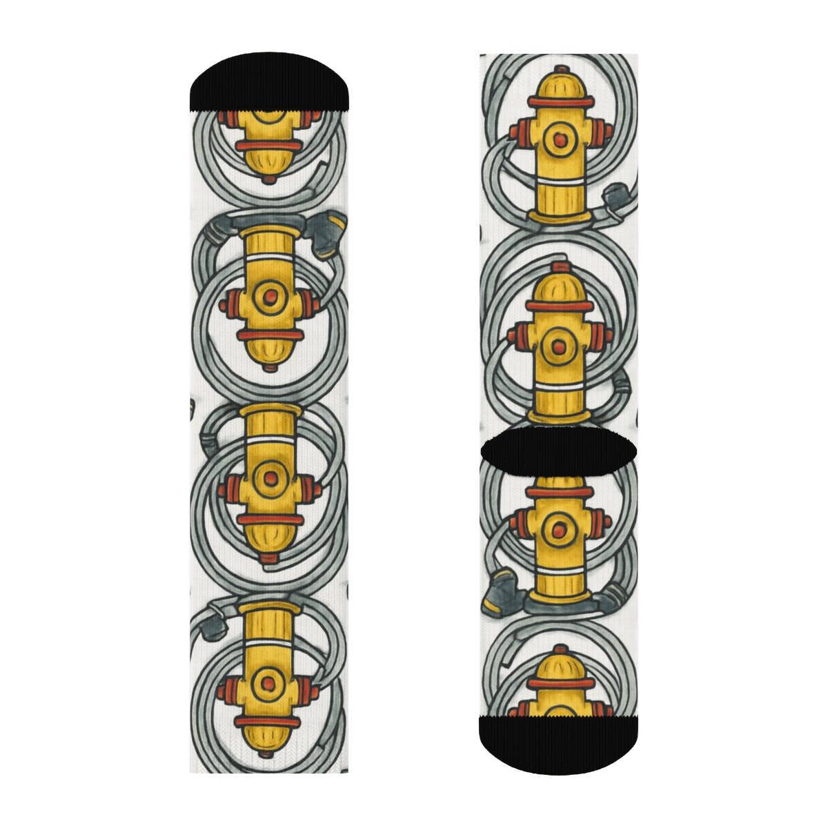 Hydrant Grid With Fire Fighter Equipment Collage designer printed crew socks