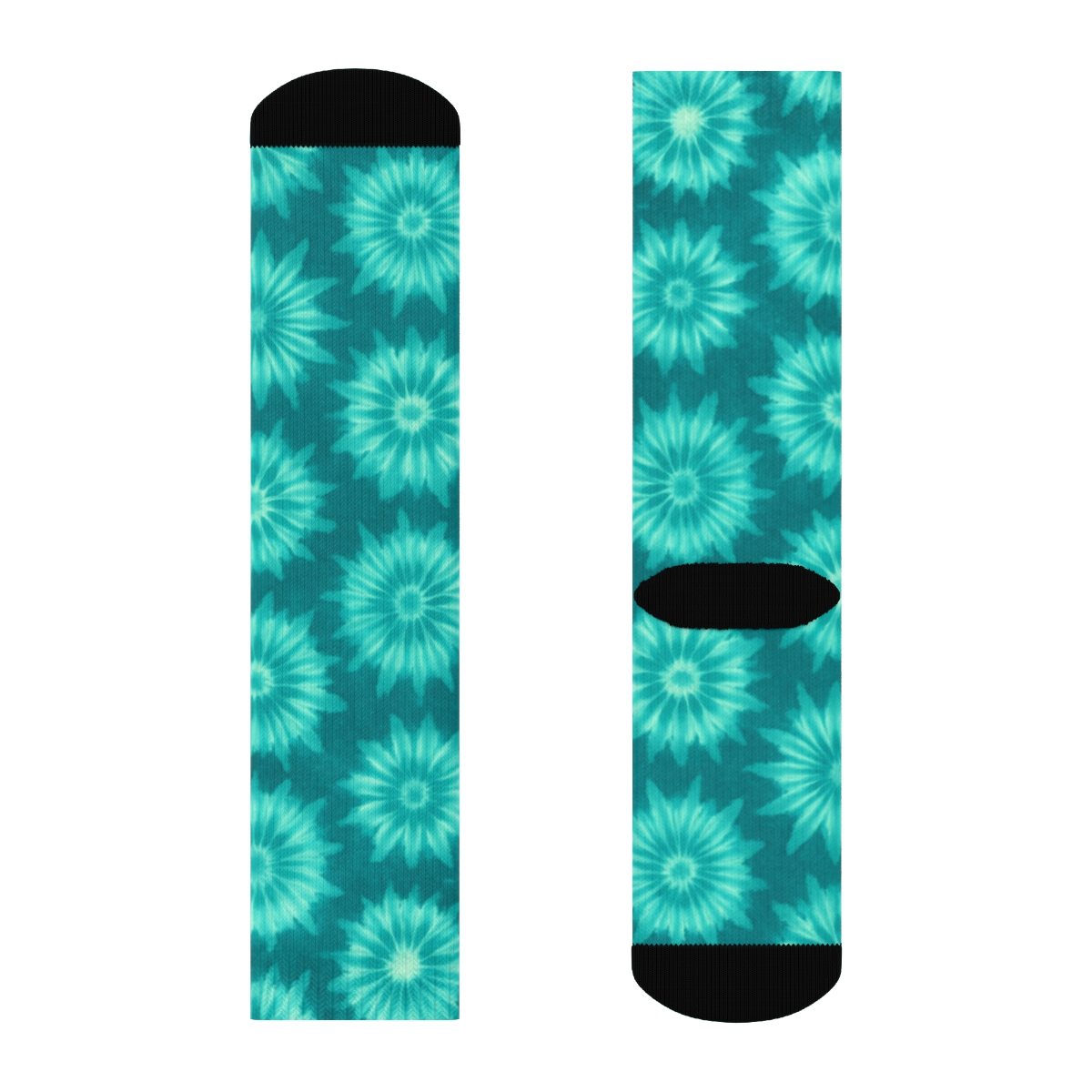 Ice Dye Starburst Tessellation On Teal Field soft everyday crew socks