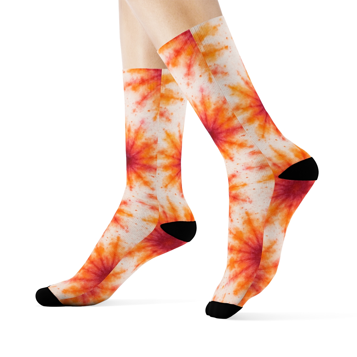 Ice Dye Starburst Tessellation On White designer printed crew socks