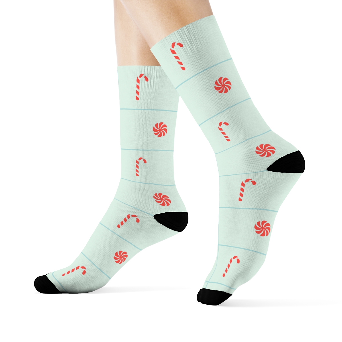 Icefield Grid With Candy Canes Silhouettes comfortable cotton crew socks