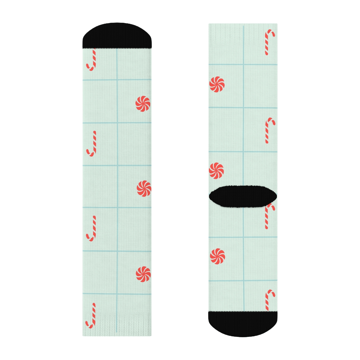 Icefield Grid With Candy Canes Silhouettes comfortable cotton crew socks