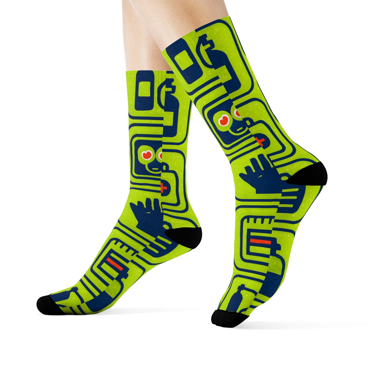Icon Tiles With Paramedic Gear On High Visibility Lime stylish athletic crew socks