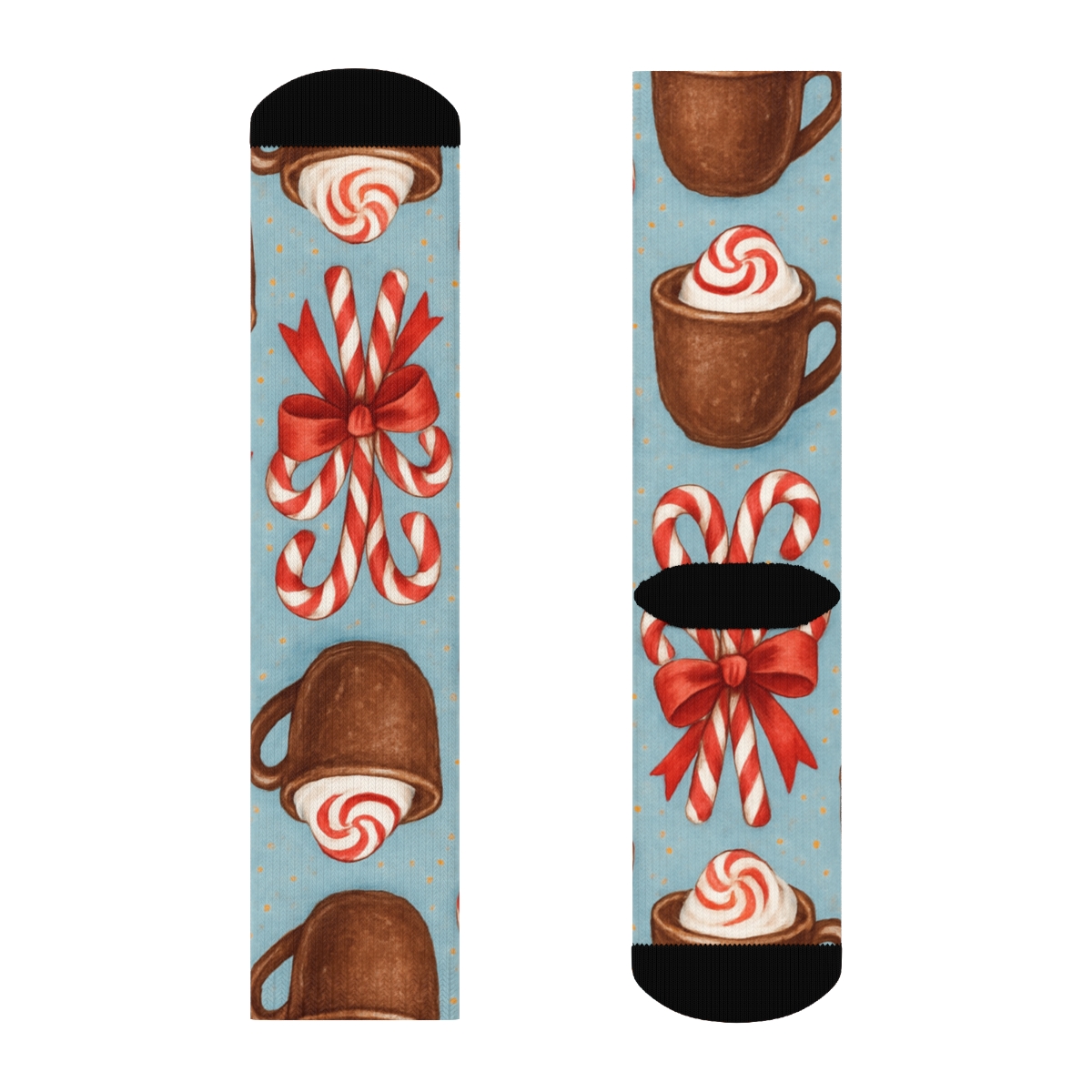 Icy Blue Candy Canes Snow Drift Collage Repeat designer printed crew socks