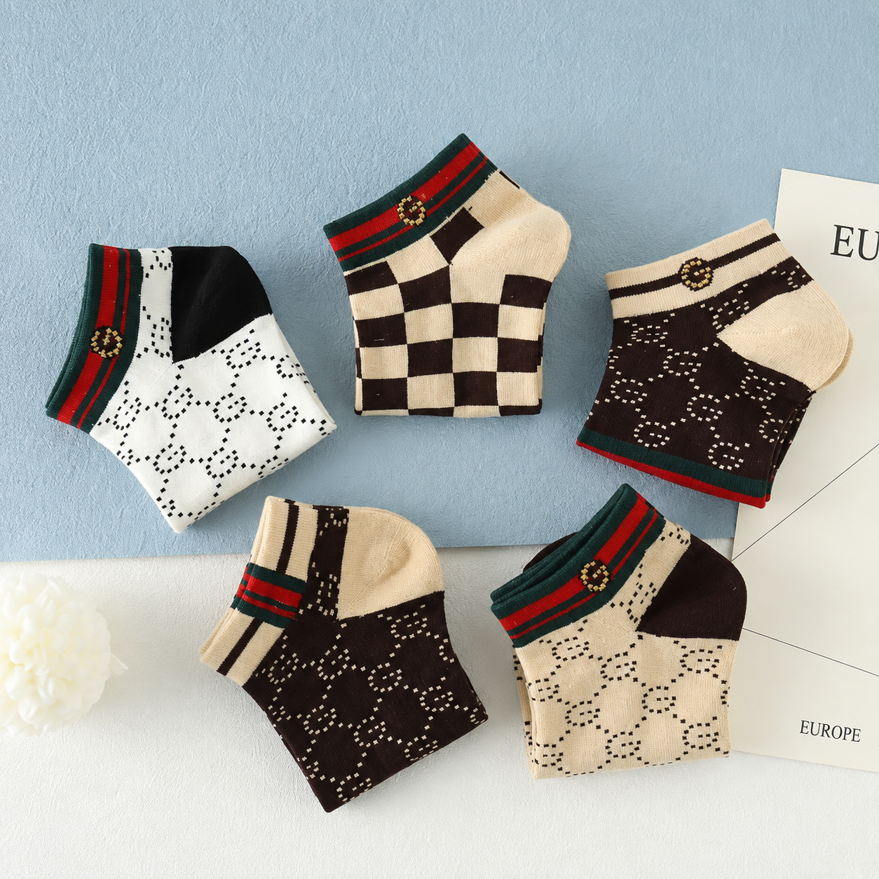 Pack of 10 Vintage Checker Print Athletic Socks for Men