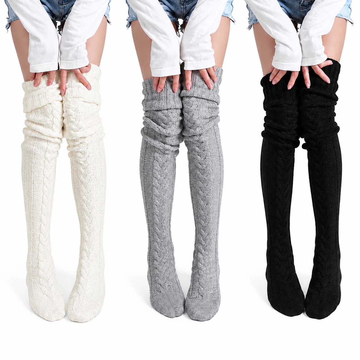 Thick Striped Winter Socks with Slim Stretch Fit for Women