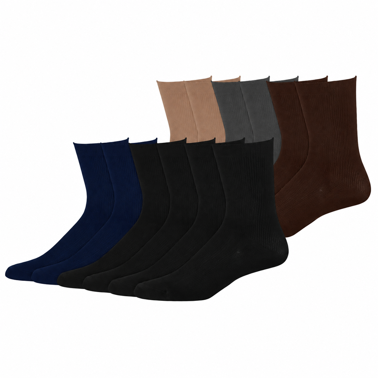 Pack of 12 Lightweight Ribbed Dress Socks with Moisture Wicking Comfort for Men