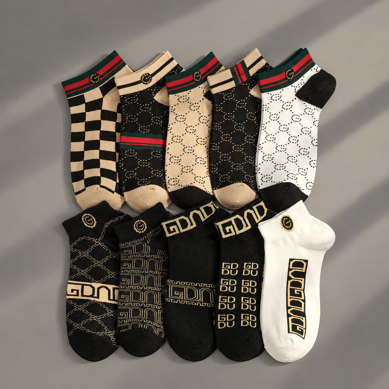 Pack of 10 Vintage Checker Print Athletic Socks for Men
