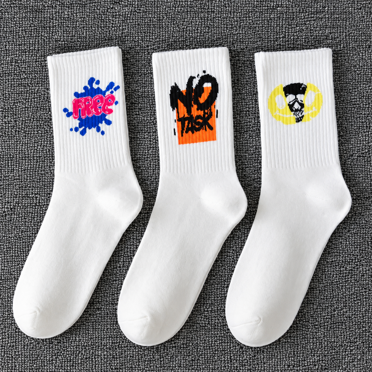 Pack Of 5 Random Print Crew Casual Socks For Men And Women