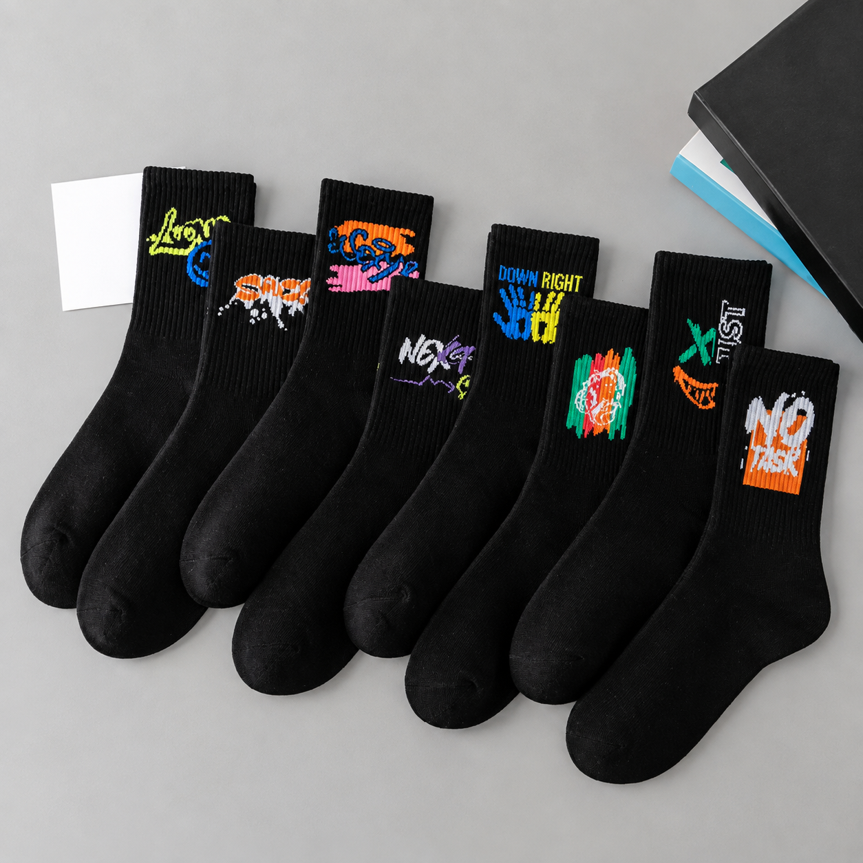 Pack Of 5 Random Print Crew Casual Socks For Men And Women
