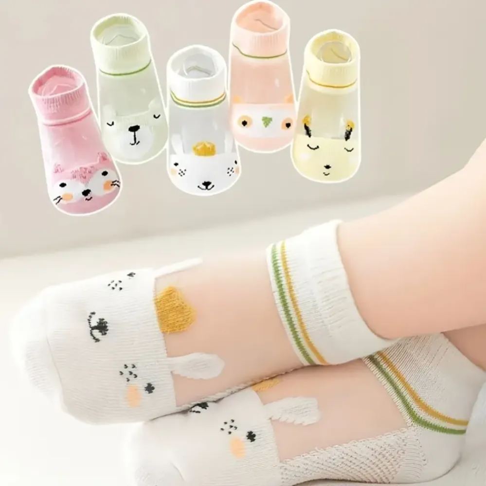 5 Pairs Of Animal And Heart Pattern Low Cut Socks For Girl